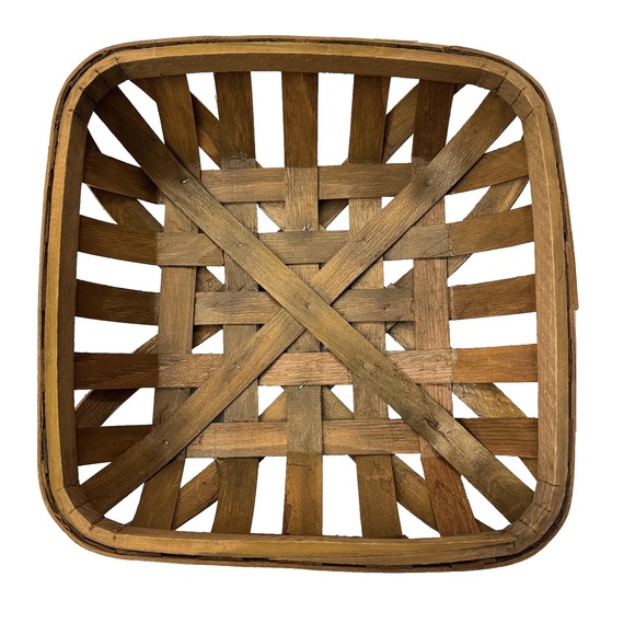 Woven Wood Tobacco Basket 12.5" Square Rustic Farmhouse Decor Primitive Tray NEW - Picture 2 of 8